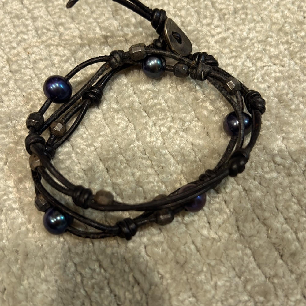 Chan Luu Brown Leather stone double layer bracelet